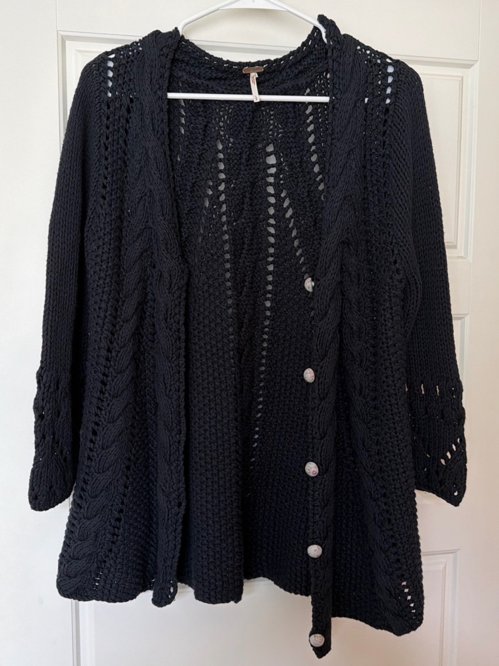 Women’s Free People navy Open-Weave Button Cardigan Sweater